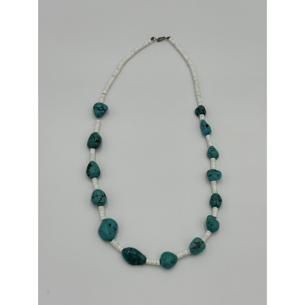 VTG Shell Bead Heishi Native Style Turquoise Nugget Necklace 24" Southwestern